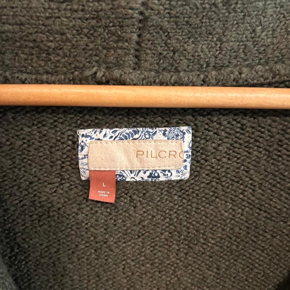 Pilcro Anthropologie Olive Green Cable knit Collared Cardigan - Picture 4 of 6